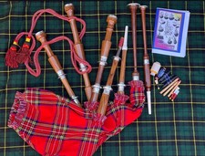 Great Scottish Highland Bagpipe Natural Finish Silver Mount With Accessories