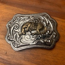 Western Belt Buckle Bucking Bronco Rodeo Silver Tone W/Gokd Tone Horse Hong Kong