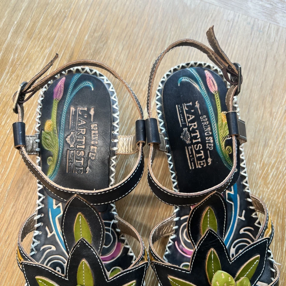 Spring Step L’Artiste Poolside Womens 39 US 8.5 Wedge Sandals Multicolor Leather - Image 4 of 4