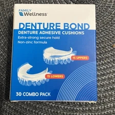 Denture Bond Adhesive Cushions-30 Count Extra Strong Secure Hold Nonzincformula