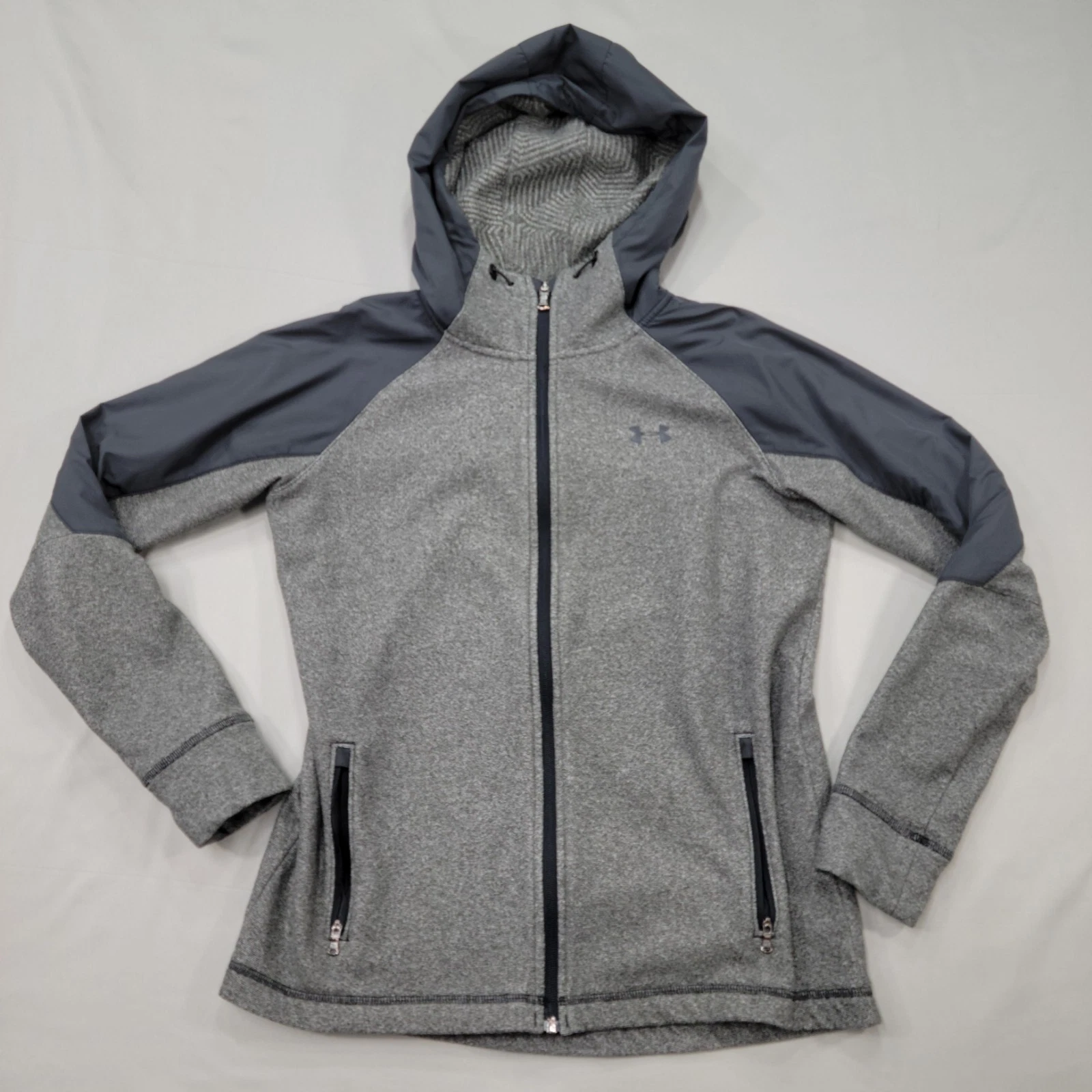Under Armour Womens S ColdGear Hooded Full Zip Fleece Jacket Gray Athletc Winter