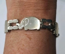 Vintage 925 Sterling Silver Elephant Link Bracelet 7" 38 Grams Trunk Up