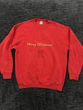 Vintage B-Wear Merry Christmas Sweatshirt USA Made Red Embroidered Wreath Size L