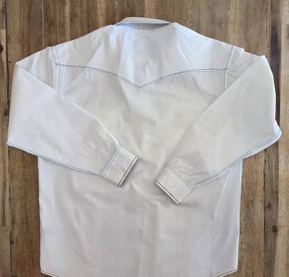 Rough Stock Panhandle Slim Western White Paisley Pearl Snap Shirt Men's L - Image 3 of 4