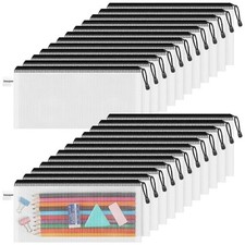 Pencil Pouch 24PCS, 9.3" x 4.7" Mesh Zipper Pouches for A6-9.3" x 4.7"in Black