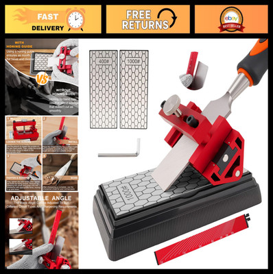 Chisel Sharpening Kit with Honing Guide, 400/1000 Grit Diamond Stone & Jig