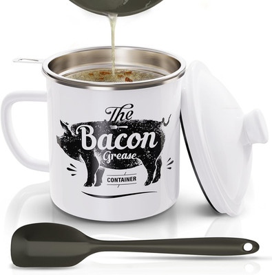 Contenedor de grasa de tocino con colador 46oz esmalte con espatula silicona
