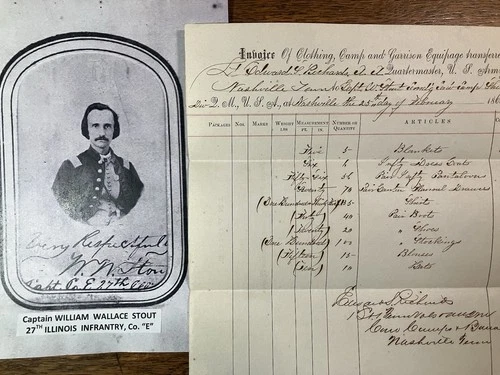 1863 - UNION ARMY Document - "EQUIPAGE INVOICE" - Assigned to 27th Illinois Inf