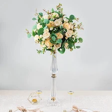 24" GOLD CLEAR Metal Acrylic Crystal Pillar CANDLE HOLDER Pedestal Stand Party