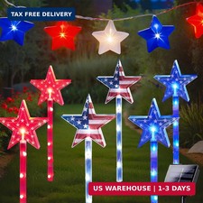 4th of July Decorations Outdoor Red White and Blue Pathway Lights, 6 Pack Flag S