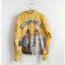 Giacca cammello vintage uomo XL giallo Tyvek giacca a vento joe cammello cartone animato anni 90