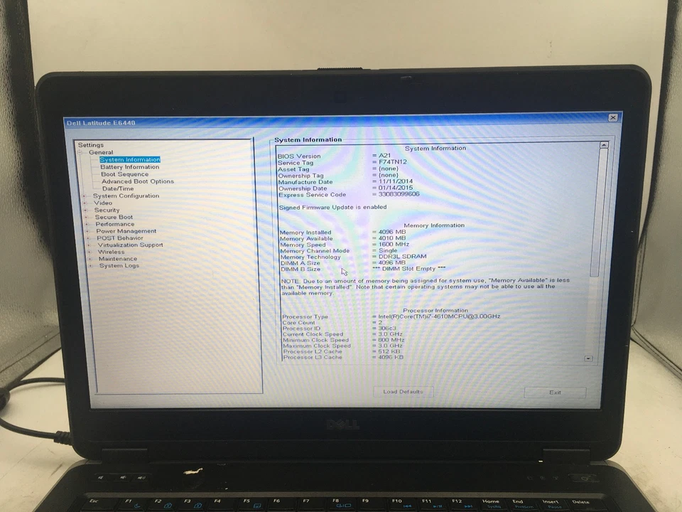 DELL LATITUDE E6440 - BOOTS TO BIOS - INTEL I7 4610M - 4GB RAM - 14" - READ - BB - Image 2 of 4