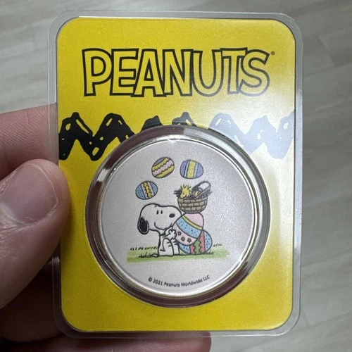 Peanuts® Snoopy & Woodstock Easter Egg Hunt 1 oz Colorized Silver In TEP Holder