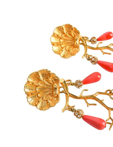 Philippe Ferrandis Vintage Gold Aquatic Shell Branch Coral Drop Rhinestone Overs - 第 4/8 張圖片