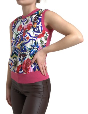 ドルチェ&ガッバーナ ドルガバ DOLCE&GABBANA Top Multicolor Majolica Floral CrewNeck Tank ベスト タンクトップ DOLCE & GABBANA Top Multicolor Majolica Floral CrewNeck Tank