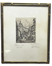 German Etching Rothenburg Markus Tower signed, titled in pencil by Paul Sollmann