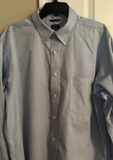 Mens Chaps Long Sleeve Blue Button Down Size 17 1/2 x 34/35 Classic Fit Non Iron