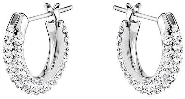NWB Swarovski Stone Pierced Hoop Earrings, White, Rhodium plated-5446004
