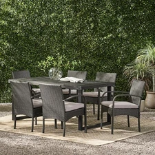 Cooper Outdoor 6-Seater Acacia Wood Dining Set with Wicker Chairs