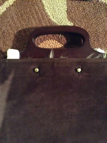 New DEESIGNS By Dee Octeppo Large Brown Suede, Leather & Faux Furr Handbag - Picture 7 of 12