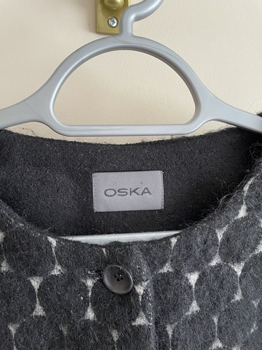 OSKA Swing Coat Jacquard Mohair/Alpaca/Wool Blend Black Dots, 4, UK 14-16 - Picture 4 of 15