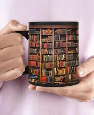 Books Coffee Mugs, Library Gifts, Book Vintage Bookshelves- 11/15 oz Ceramic Mug