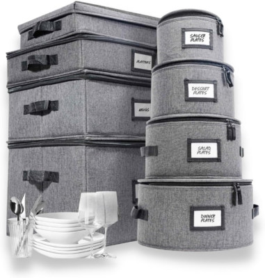 8Pcs Heavy Duty Storage Containers for Plates, Glassware & Utensils