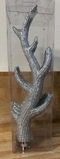4 Reindeer Antler Silver Glittered Christmas Ornaments 8  long
