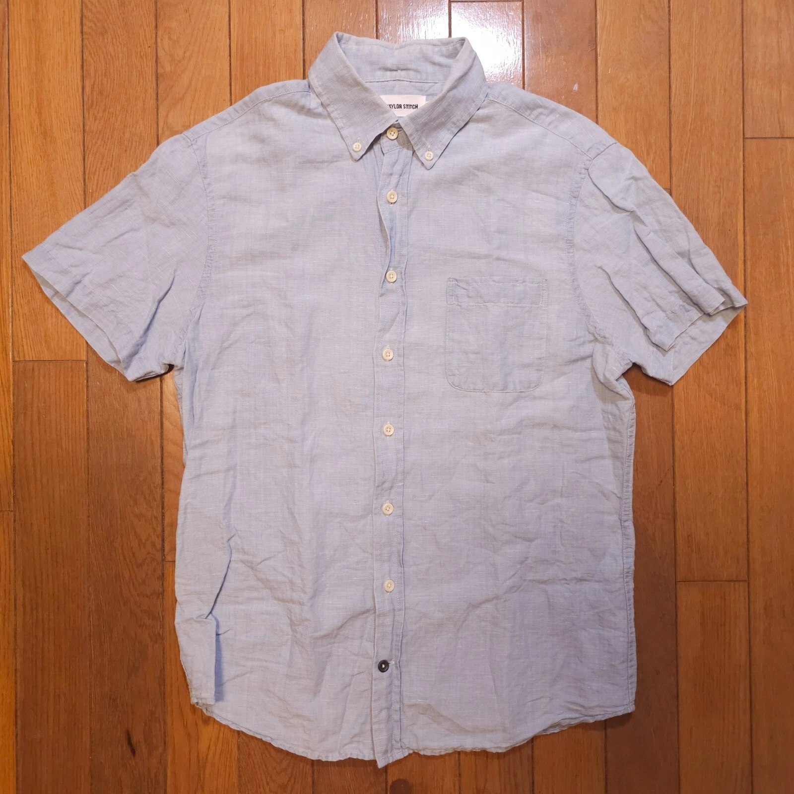 TAYLOR STITCH The Short Sleeve Jack in Sun Bleached Linen Sky Blue US 38 S/M