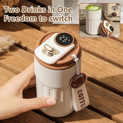 Reisebecher mit Temperaturanzeige 316 Edelstahl Vakuum Kaffeetassen 400ML - Bild 2 von 9