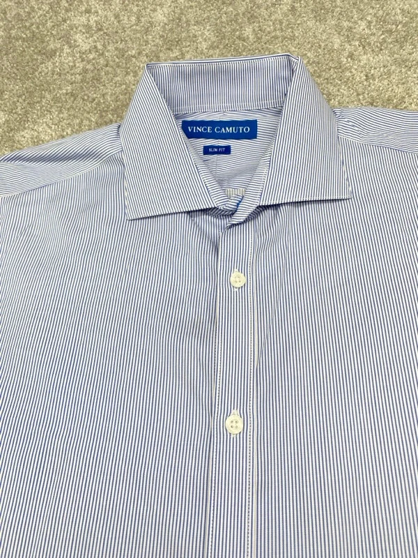 Vince Camuto 男式衬衫 15.5 蓝色条纹长袖纽扣修身 5956 — 第 4/4 张图片