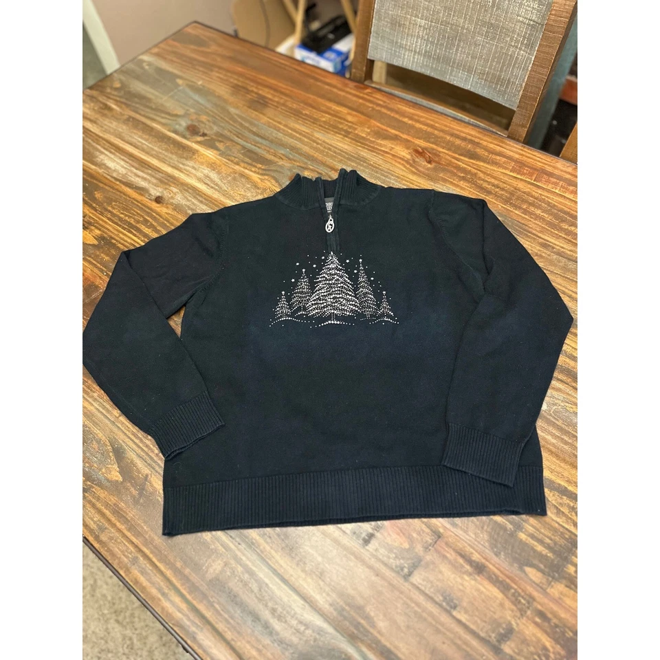Christine Alexander Christmas Tree Rhinestone Quarter Zip Sweater Large - Image 2 of 4