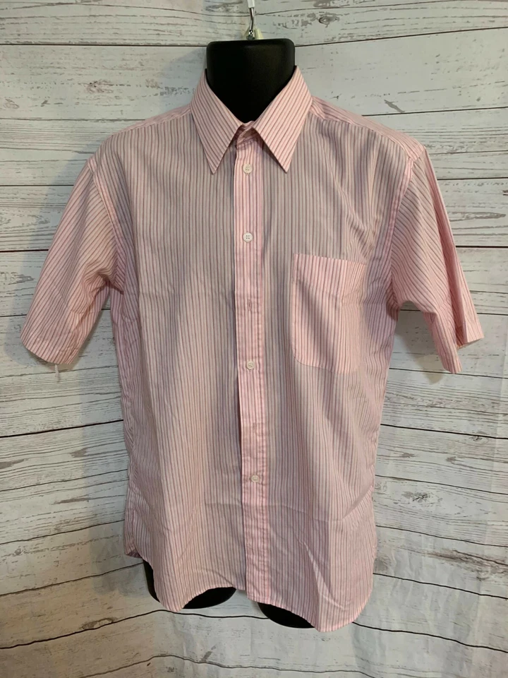 Essentials Men’s Pink Striped Short Sleeve Button Down Casual Shirt Size 16 - Image 2 of 4