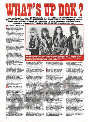 DOKKEN 'what's up Dok' 1988 UK ARTICLE / clipping