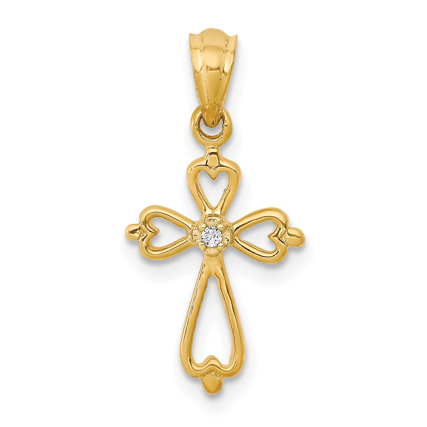 Avariah Solid 14k Yellow Gold Diamond Accented Cross Pendant - 21.5mm