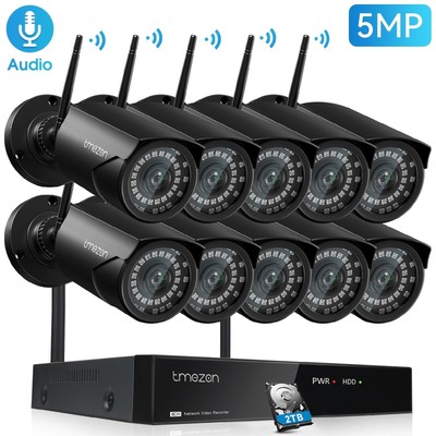 5MP HD FUNK WiFi Überwachungskamera Set Außen Metall Kamera 2TB WLAN 10CH NVR