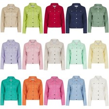 Womens Ladies Stretch Denim Jacket Soft Cotton Summer Bright Colour Fashion Coat