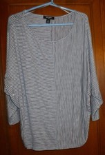 Nine West Jeans Women's Top Blue & White Stripes pullover Dolman Sleeves Size L
