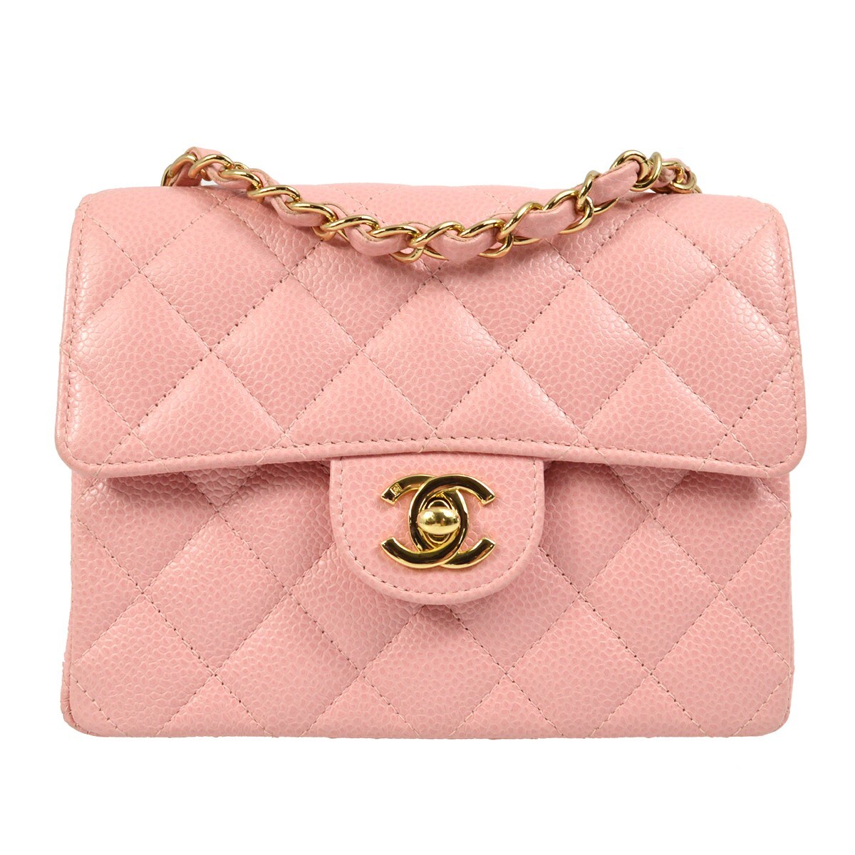 【CHANEL】Chanel Mini Flap (pink/ shw)【ランク:A】 Mini flap bag, Shiny lambskin & gold-tone metal, light pink