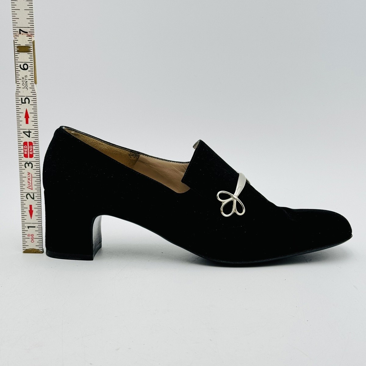 Saks Fifth Avenue Black Velvet Square Toe Loafers Heel Women's