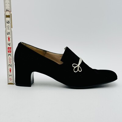 Saks Fifth Avenue Black Velvet Square Toe Loafers Heel  display picture 1