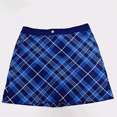 Lady Hager Navy Plaid Golf Tennis Activewear Stretch Performance Skort Size 6