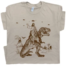 Jesus Riding Dinosaur T Shirt Funny Offensive UFO Vintage Men Women Novelty Tee