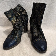 Socofy Women's Blue, Black, Gold  Ankle Boot Size 36