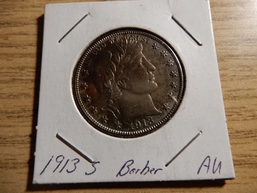1913 S  AU BARBER HALF DOLLAR