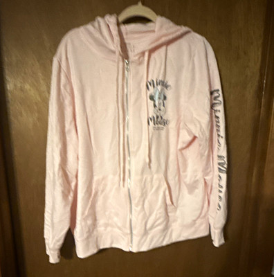 Women s Pink Minnie Mouse Disney Full Zip Hooded Fleece Hoodie Pockets L
