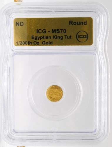 1/200th Ounce .999 Pure Gold Egyptian King Tut Private Issue ICG MS70 Coin Round