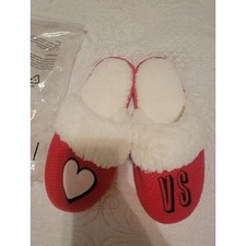 Victoria's Secret Cozy Knit Faux Fur Slippers Red Heart VS Logo Coquette Girly