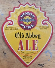 IRTP SIMON PURE  Old Abbey Ale Beer Label.  W. Simon Brewing Company Buffalo NY