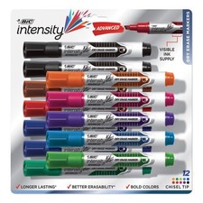 BIC Intensity Dry Erase Marker, Broad Chisel Tip, Assorted Colors, Dozen
